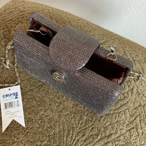 Cruise Club Mini Metallic Chain Cross-Body NWT Evening Hard Shell Bag Purse - Picture 2 of 5